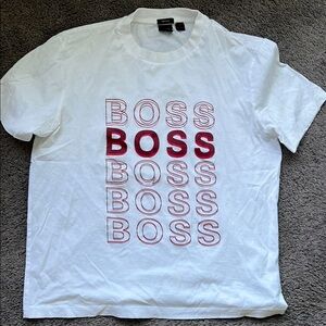 BOSS White and Red Men's T-Shirt